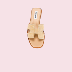 Natural raffia slide sandals